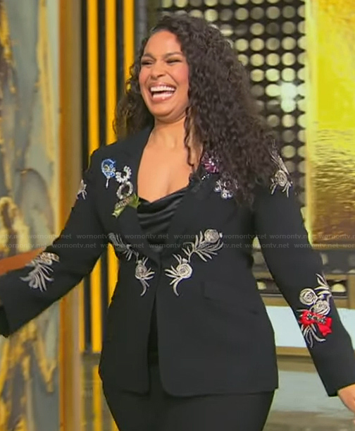 Jordin Sparks's black embroidered blazer on Tamron Hall Show