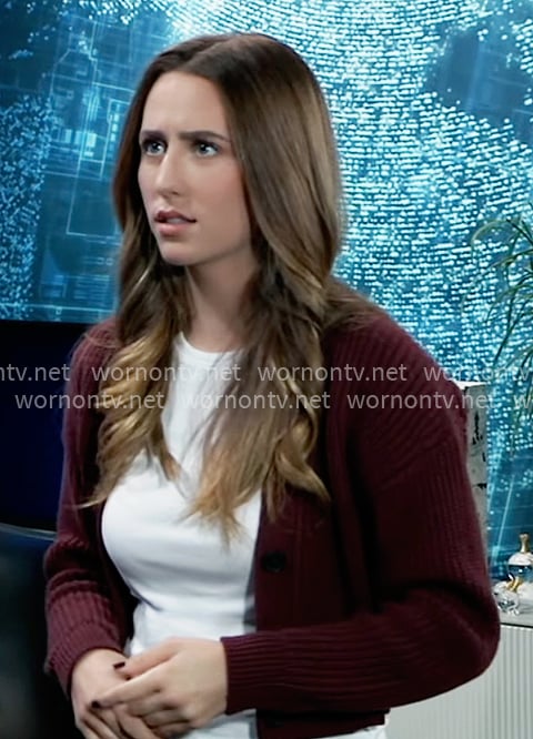Josslyn's cropped burgundy cardigan on General Hospital