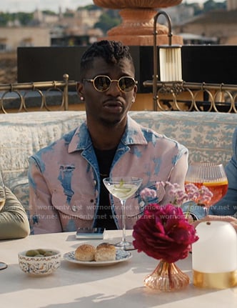 Julien's pink and blue denim jacket on Emily in Paris