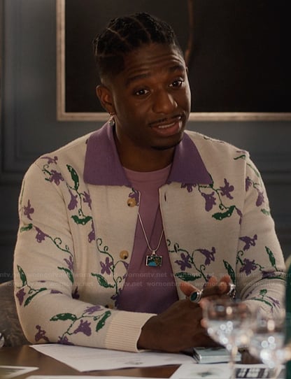 Julien's white floral jacket on Emily in Paris
