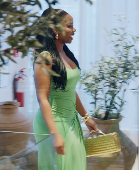 Keiarna's green tie front dress on The Real Housewives of Potomac