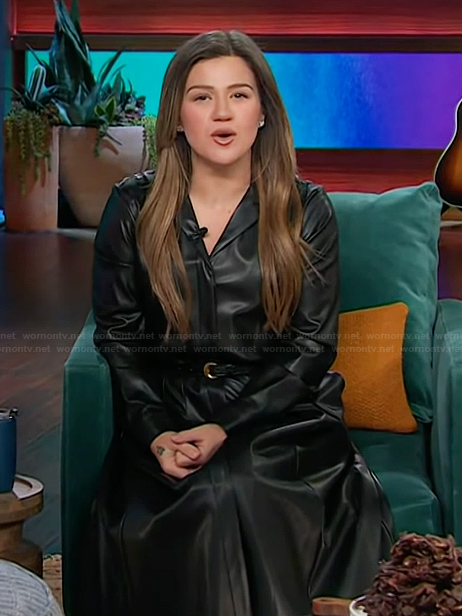 Kelly's black leather shirtdress on The Kelly Clarkson Show