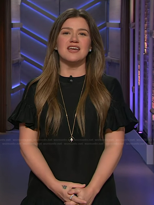 Kelly's black ruffle sleeve dress on The Kelly Clarkson Show