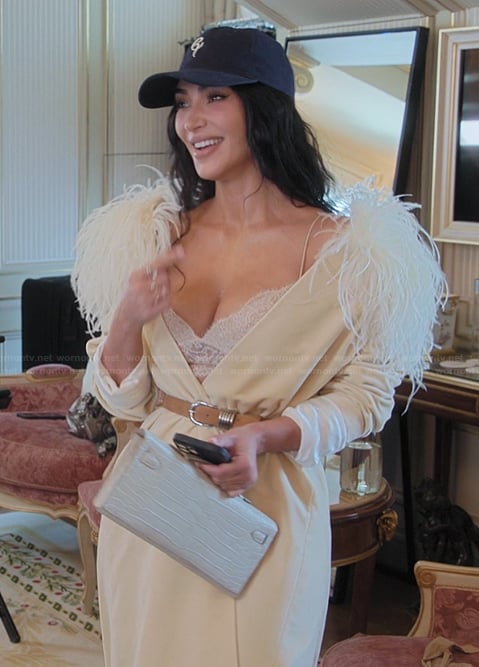 Kim's feather trim robe on The Kardashians