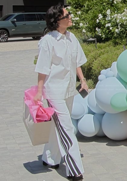 Kris's white striped pants on The Kardashians