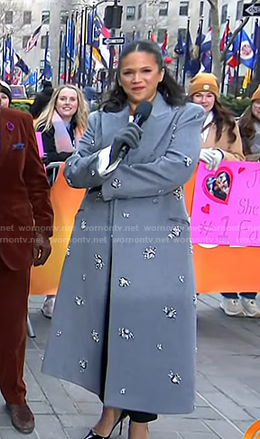 Laura's grey embellished coat on Today