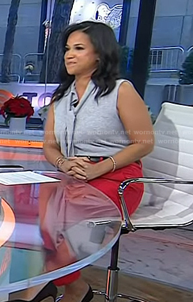 Laura's grey tie neck vest on Today
