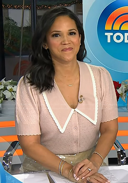 Laura's pink contrast short sleeve sweater on Today