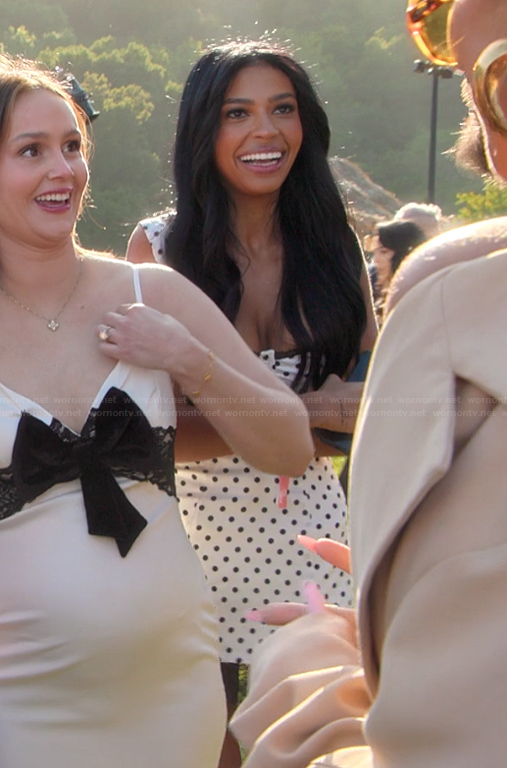 Layla's white polka dot print mini dress on The Kardashians