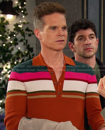 Leo's multicolor stripe cable knit polo sweater on Days of our Lives