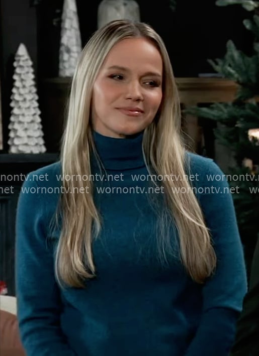 Lulu's teal turtleneck sweater on General Hospital