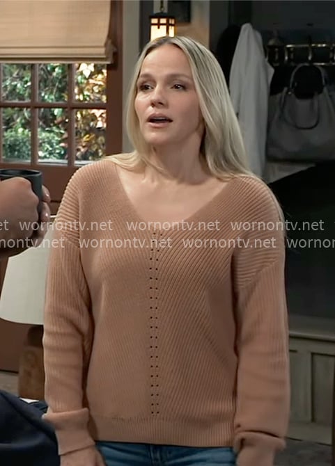Lulus's tan brown rib knit sweater on General Hospital