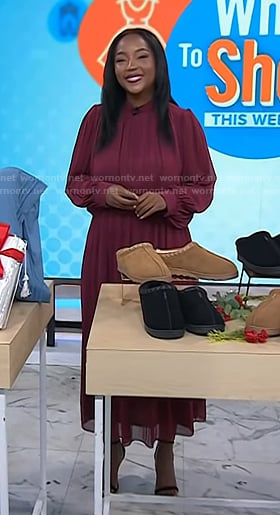 Makho's burgundy pleated dress on Today