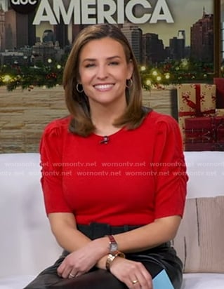 Mary's red puff short sleeve sweater on Good Morning America