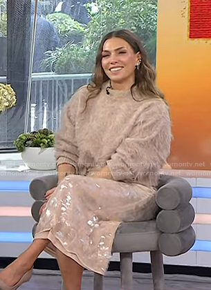 Melissa's pink sweater and sequin skirt on Today