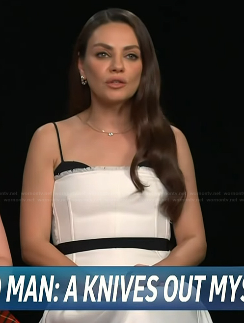 Mila Kunis's white contrast dress on Access Hollywood