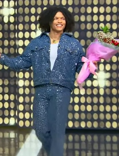 Miles Moon's blue sequin jacket and pants on Tamron Hall Show