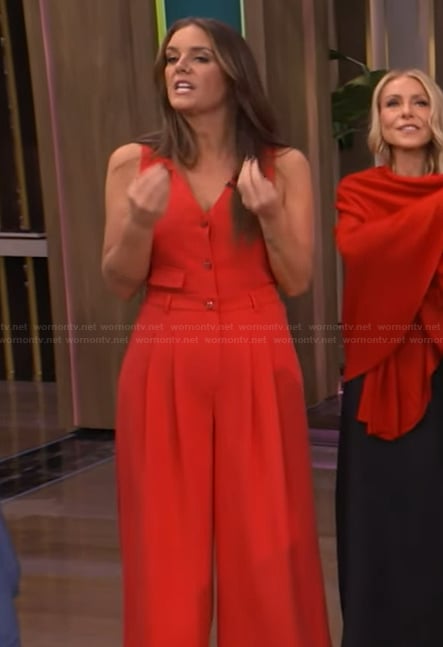 Monica's red jumpsuit on Live with Kelly and Mark