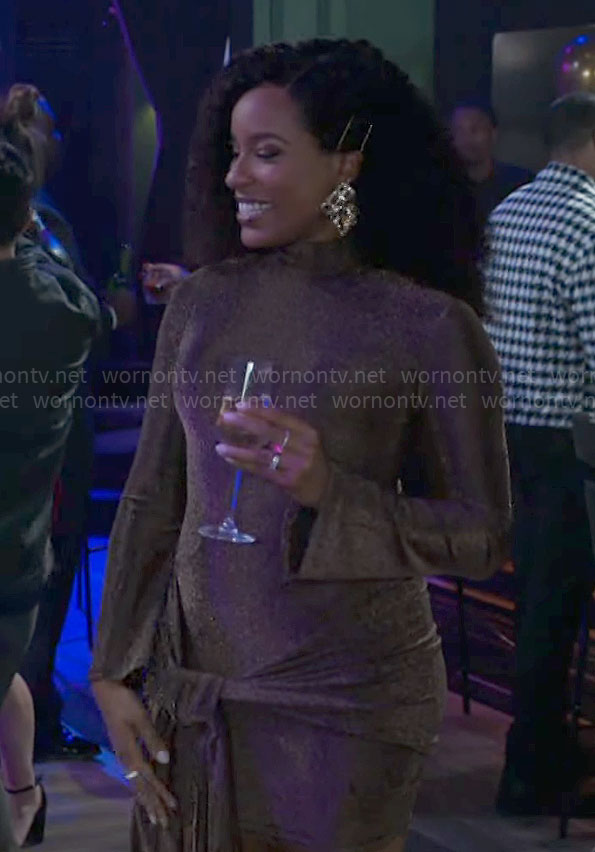 Naomi's bronze NYE dress on Beyond the Gates