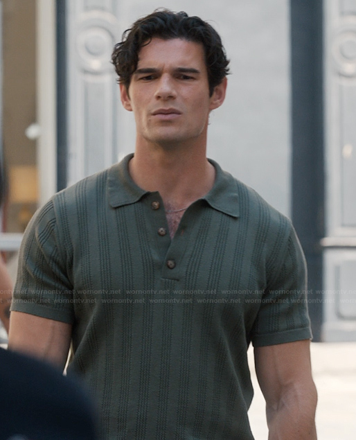 Nicolas's green ribbed polo on Emily in Paris