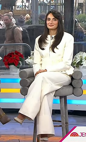 Paige Desorbo's white peplum jacket and pants on Today