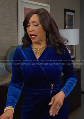 Paulina's blue velvet wrap dress on Days of our Lives