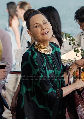 Princess Jane's green giraffe print dress on Emily in Paris
