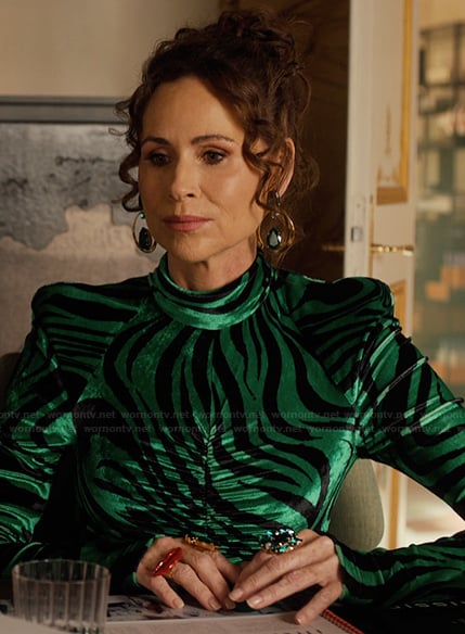 Princess Jane's green zebra stripe dress on Emily in Paris