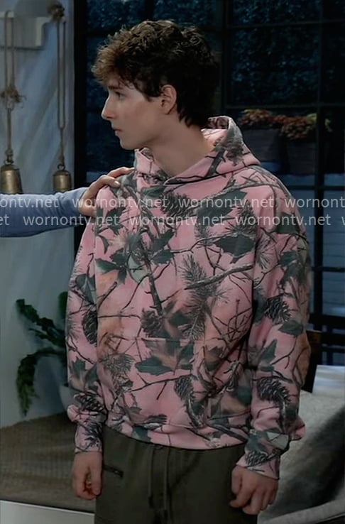 Rocco's pink leaf print hoodie on General Hospital