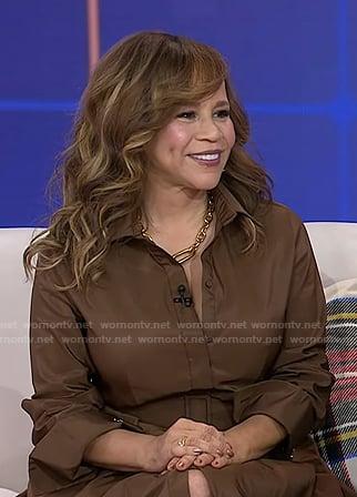 Rosie Perez's brown belted shirtdress on Today
