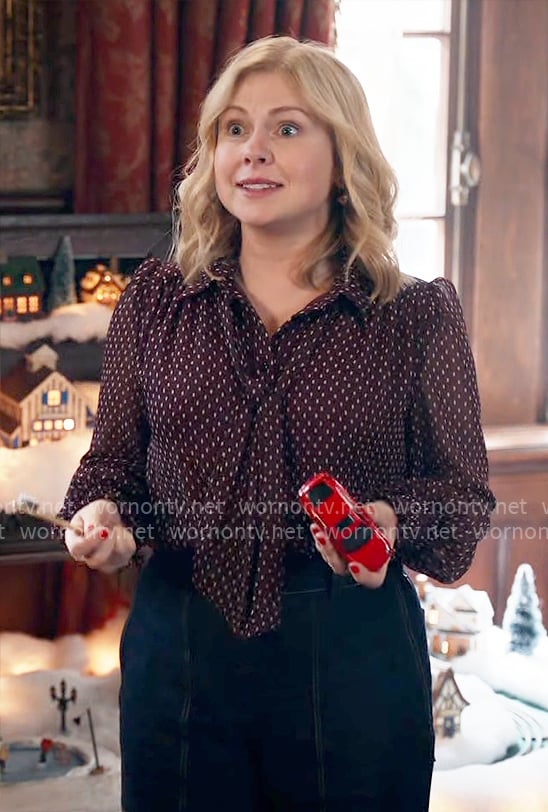 Sam's polka dot tie-neck blouse on Ghosts