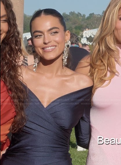 Sara Jane Nader's navy wrap top on The Kardashians