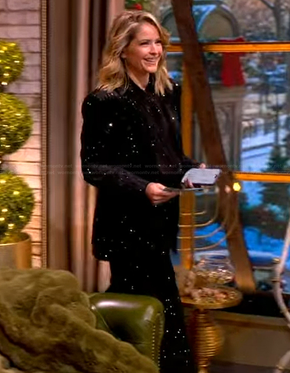 Sara's black crystal embellished blouse and blazer on The View