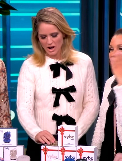 Sara's white bow detail cardigan on The View
