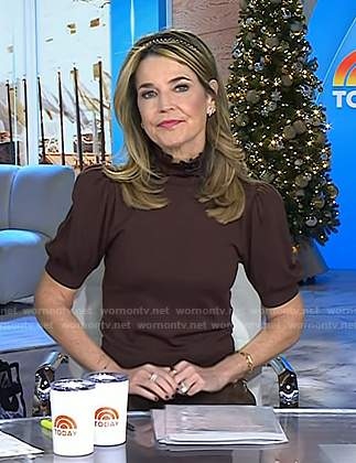 Savannah's brown puff sleeve sweater and suede skirt on Today