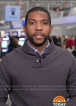 Shaquille Brewster's navy quilted sweatshirt on Today