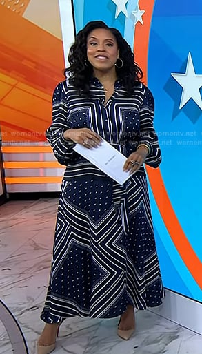 Sheinelle's navy geometric print shirtdress on Today