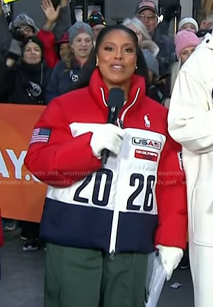 Sheinelle's red, white and navy puffer jacket on Today