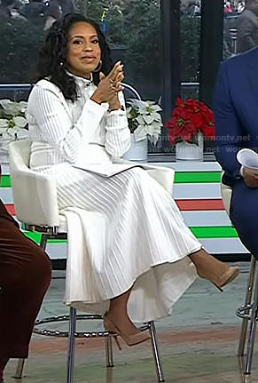 Sheinelle's white ribbed mock neck midi dress on Today