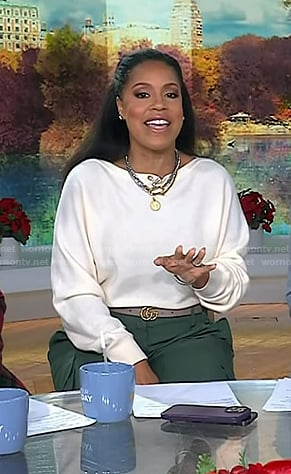 Sheinelle's white sweater and green cargo pants on Today
