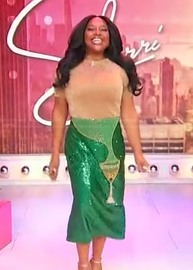 Sherri's green martini sequin skirt on Sherri