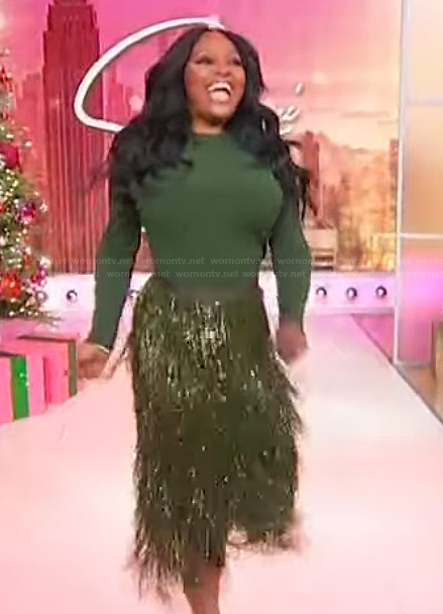 Sherri's green sequin fringe skirt on Sherri