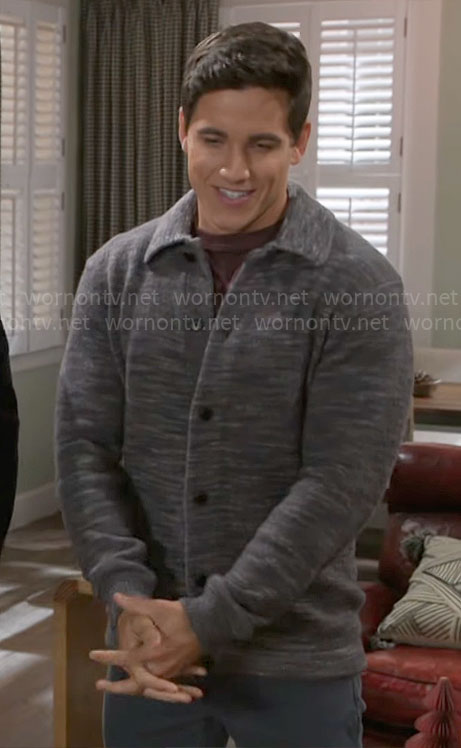 Smitty's grey textured collared cardigan on Beyond the Gates