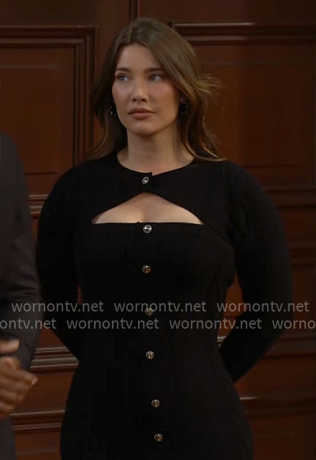 Steffy's black button front dress on The Bold and the Beautiful