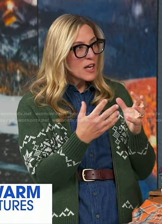 Stephanie Pugliese's green knit zip cardigan on Good Morning America