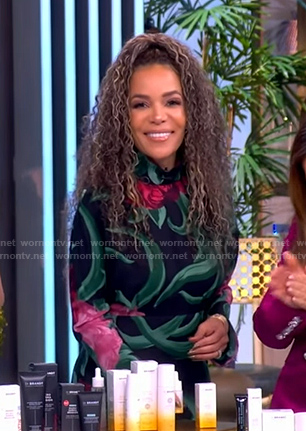 Sunny's black floral print mock neck dress on The View