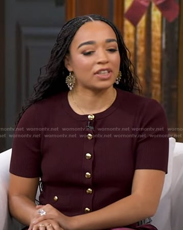 Sydni Scott's burgundy short sleeve cardigan on Good Morning America