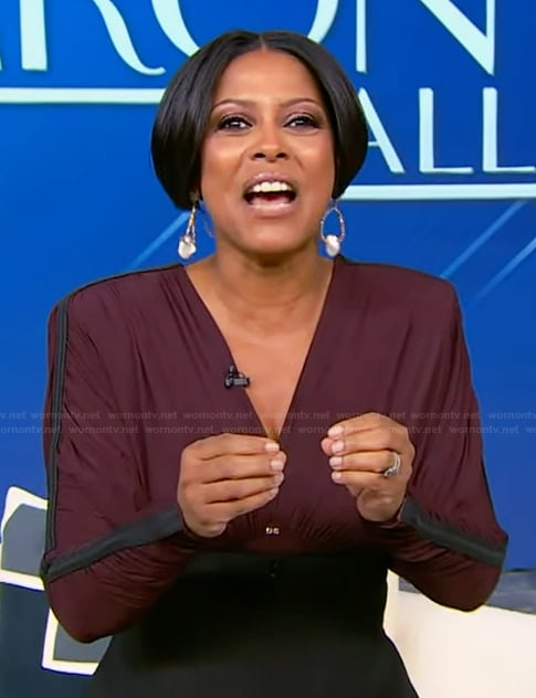 Tamron's burgundy bodysuit on Tamron Hall Show