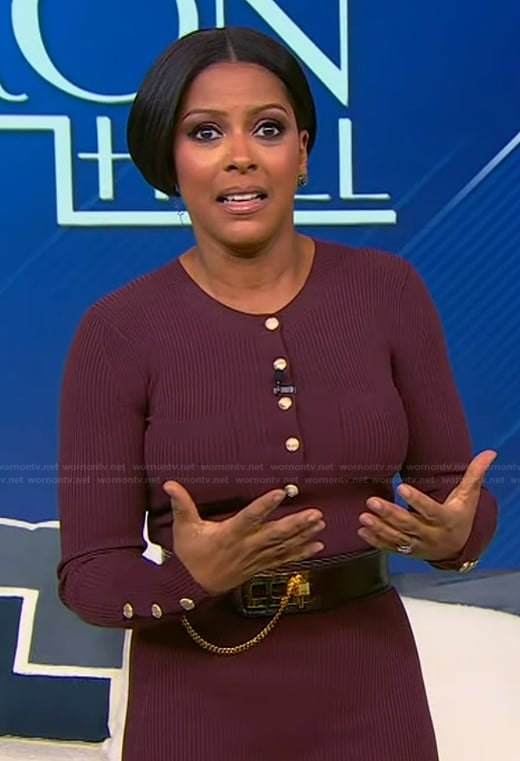 Tamron's burgundy knit dress on Tamron Hall Show