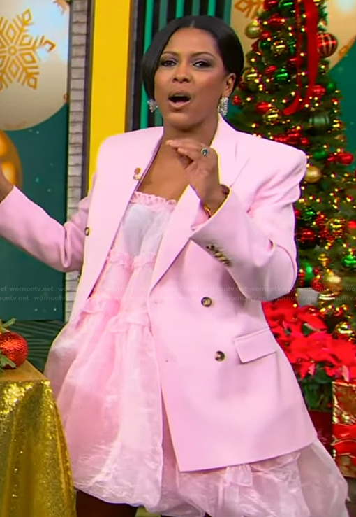 Tamron's pink double breasted blazer on Tamron Hall Show